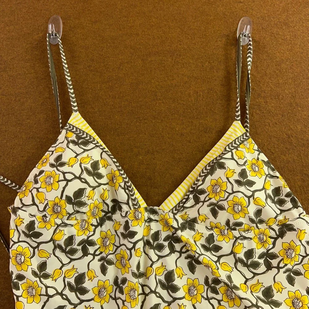 J. Crew Womens 20 Yellow Floral CJ867 V-Neck One Piece Swimsuit NWT